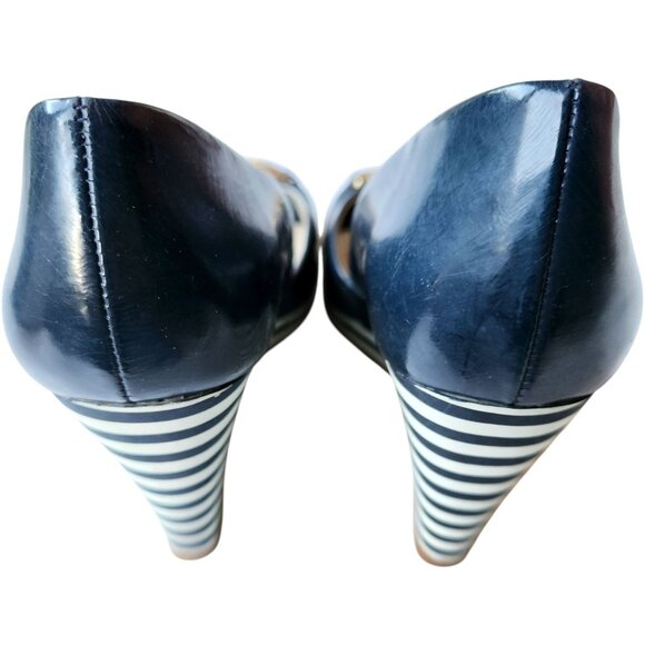 Michael Kors Women's Wedge Heels Navy Blue Patent Leather Size 7M - Picture 7 of 10